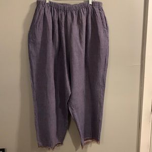 Flax Linen Pants. Lavender size 3G. Elastic waist.